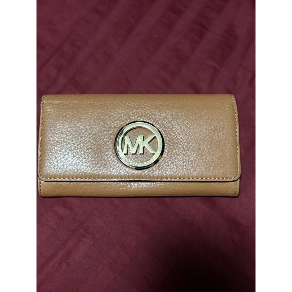 Michael Kors Brown Saffiano Leather‎ MK Logo Envelope Wallet